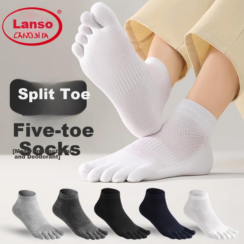 Men's Socks, Pure Cotton Short Tube Five-Finger Socks, Breathable Mesh Sports Sweat-Absorbing Cotton Socks for Spring And Summer, 5 Pairs
