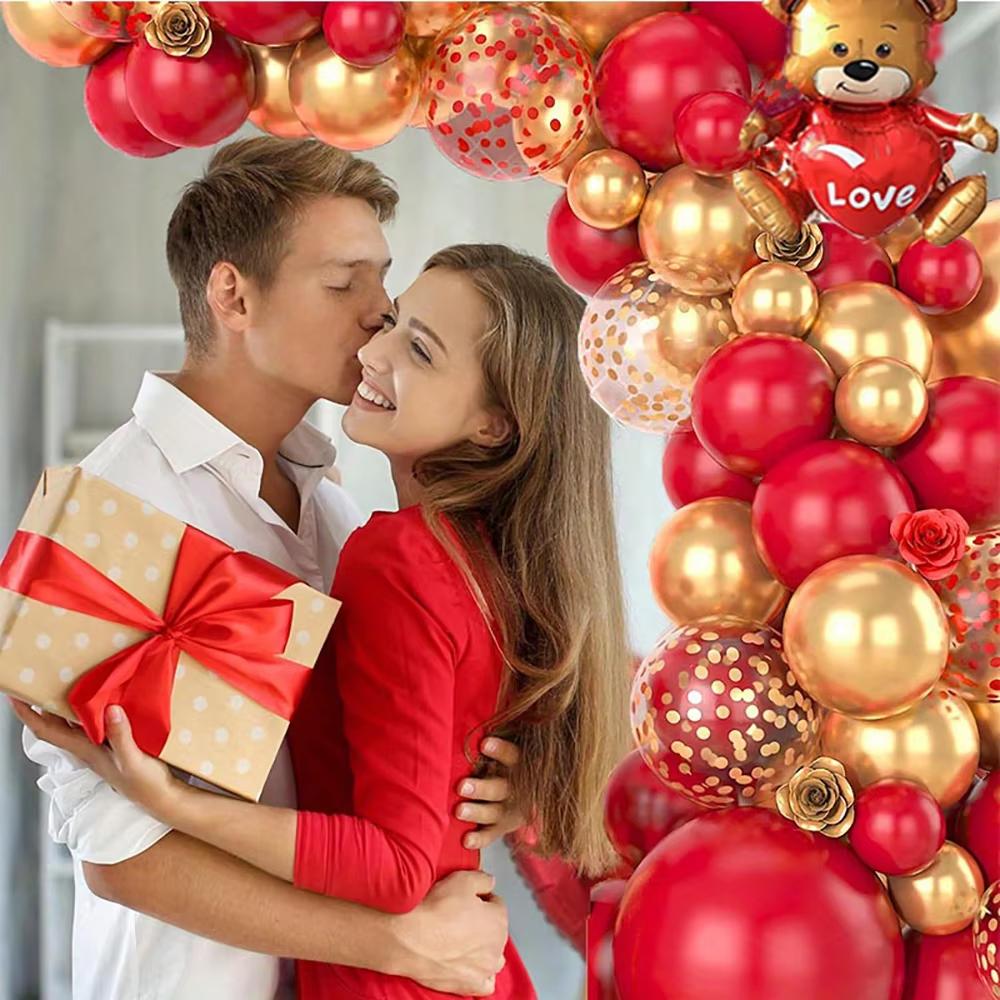 126PCS Golden and Red Metallic Balloons Arch Kit for Birthday Wedding Anniversary Valentine's Day New Year Celebr
