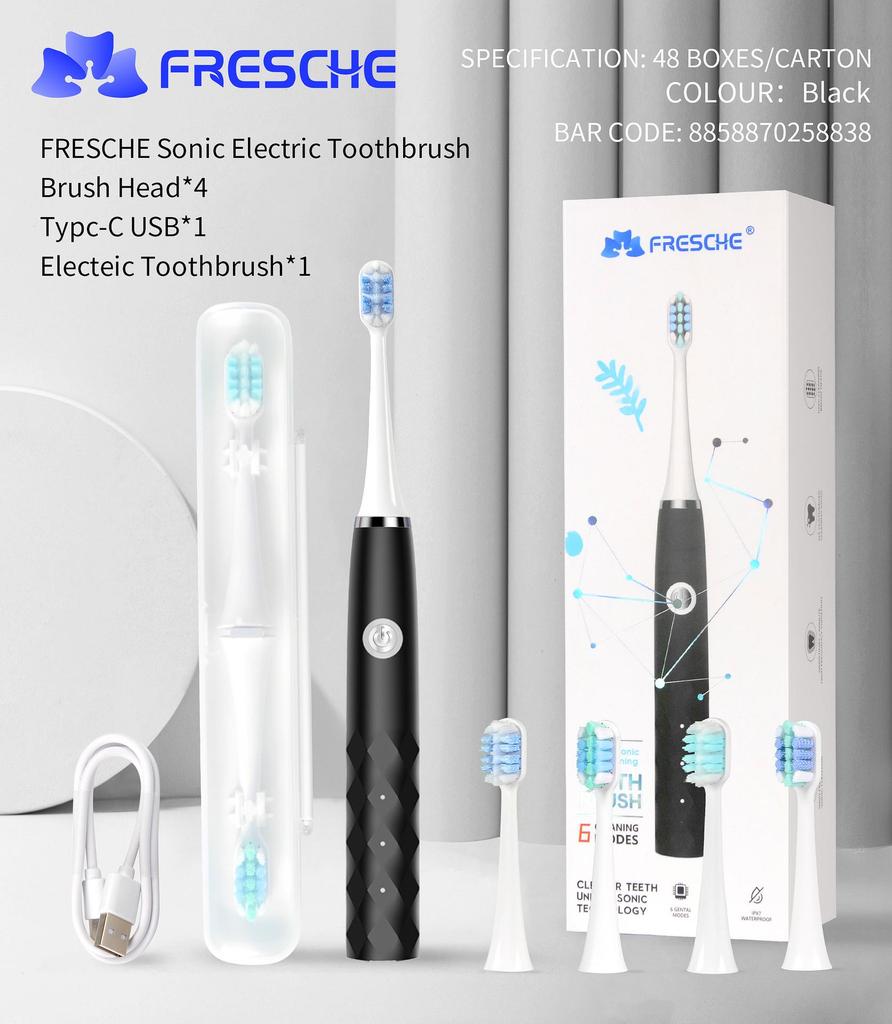 Электрическая зубная щетка Kasha Sonic, 6 скоростей, зарядка через USB, водонепроницаемость IPX7, длительный срок службы батареи, для взрослых