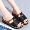 Fashion 2025 Womens Summer Slipper Retro Wedge Female Casual Sandals Premium Open Toe Genuine Leather Sandal Vintage Non-Slip Slipper