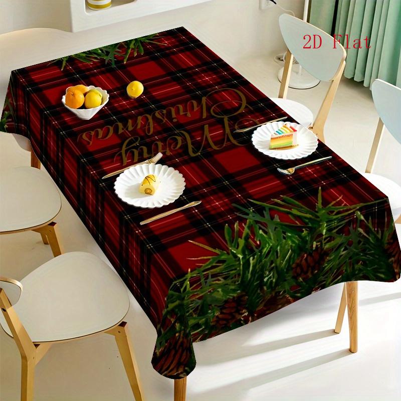 2D Flat 1pc-Christmas Pine Leaf Tablecloth, Festive Plaid Design, Elegant and Luxurious Polyester Tablecloth, Easy to Clean and Store, Rectangular, Su