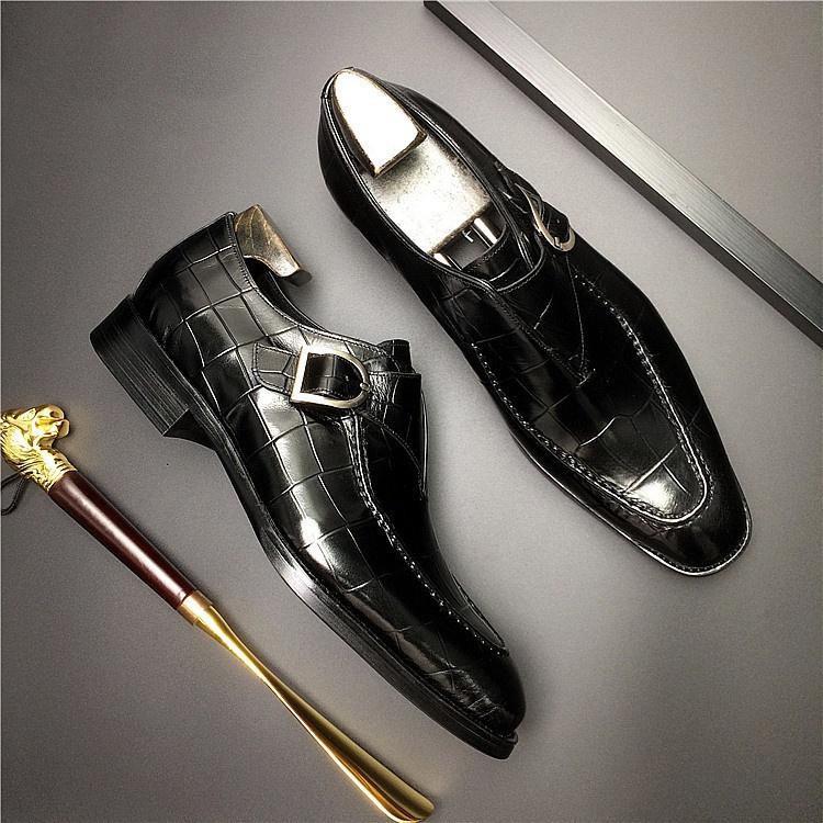 Мужская дизайнерская деловая кожаная обувь Деловая официальная обувь в британском стиле для мужчин Офисная обувь большого размера Туфли с квадратным носком и пряжкой Оксфордские туфли