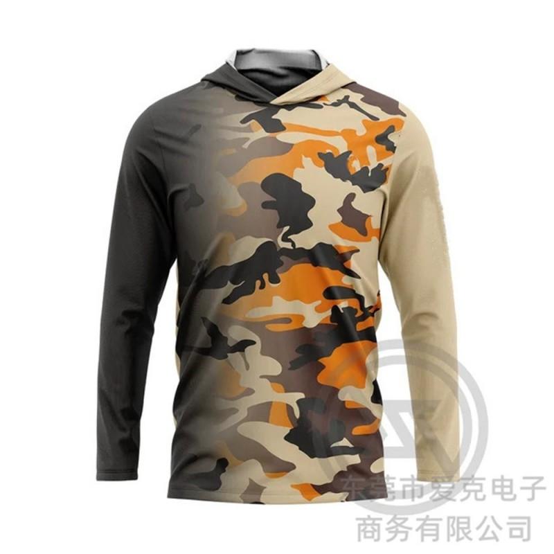 Mens Quick-Dry UV Protection Fishing Jacket With Hood Camouflage Outdoor Long Sleeve Sunproof Coat