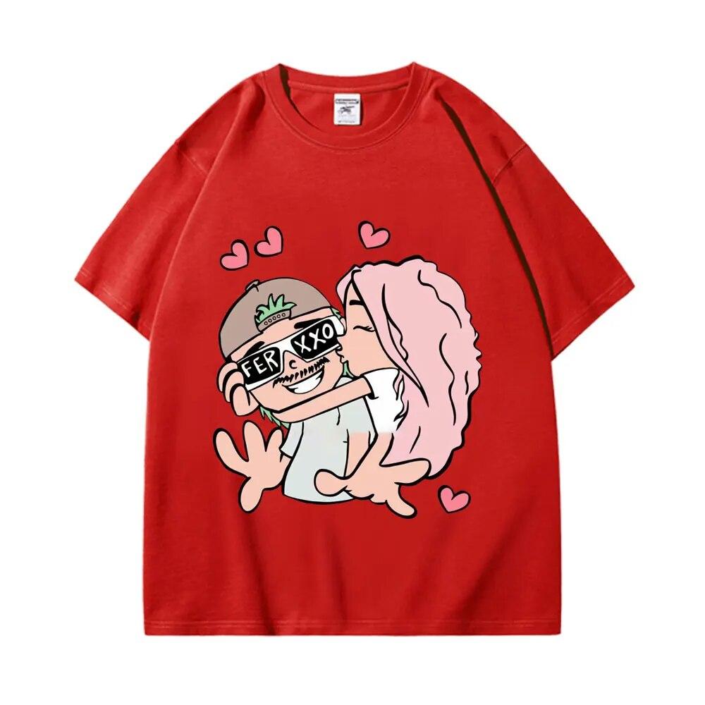 Singer Feid and Karol G Cartoon Graphic T Shirts Summer Trend Hip Hop Short Sleeve T-shirt Unisex Fashion Casual Loose T-shirts