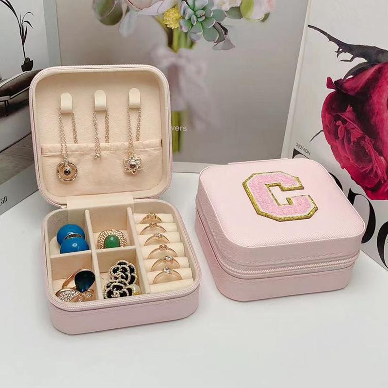 Mini Jewelry Storage Box Bridesmaid Gift Ideas Travel Jewelry Case Initial Letter with Name Birthday Party Box Mother's Day Gift