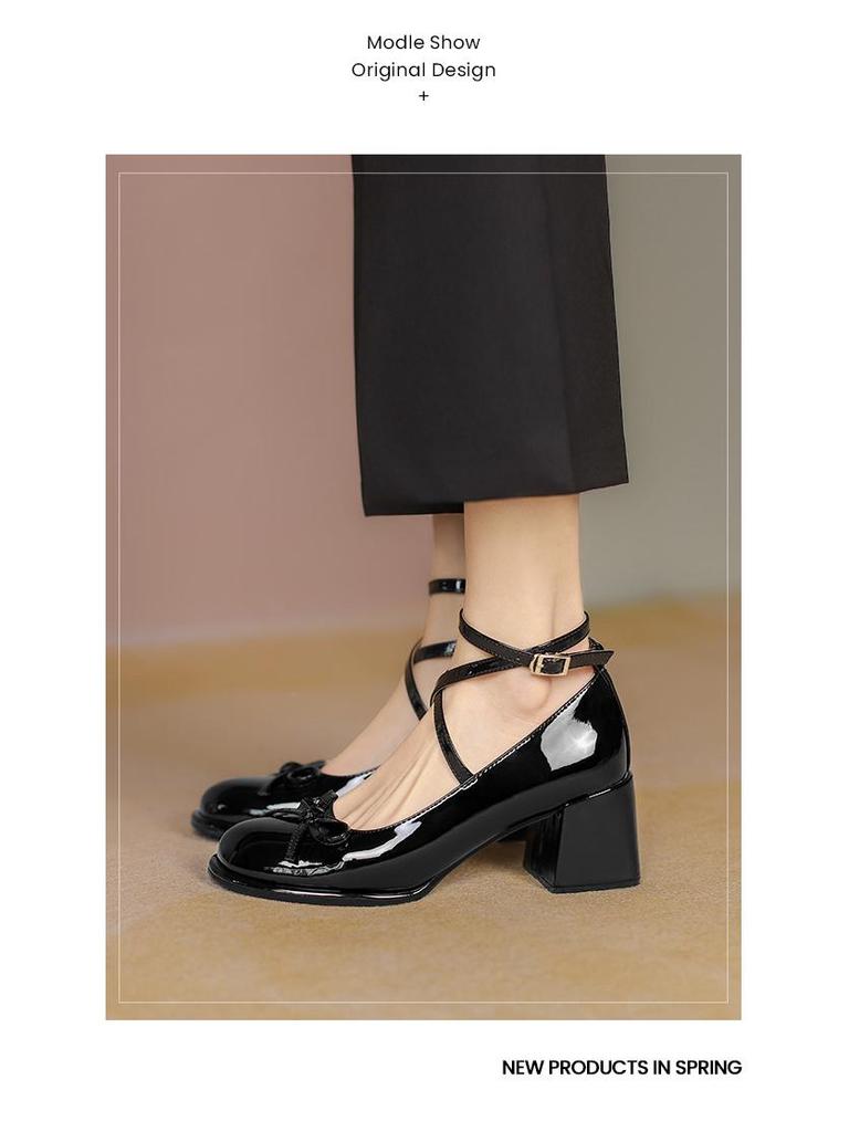 Черные туфли Мэри Джейн в стиле ретро на высоком каблуке с перекрестными ремешками для женщин - весна 2022 г.