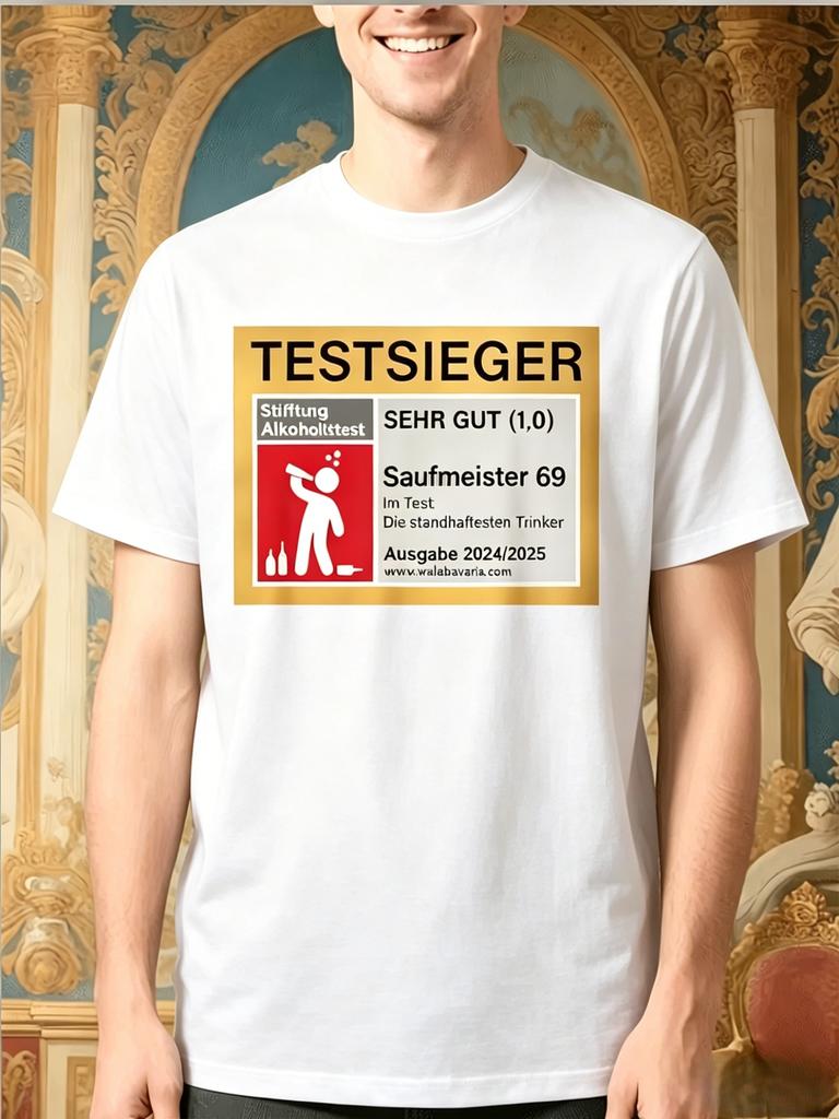 Unisex Black Tee Gerunisex Alcohol Test Funny Label Graphic Print Short Sleeve Loose Casual Top For Adult Male Daily Street Wear