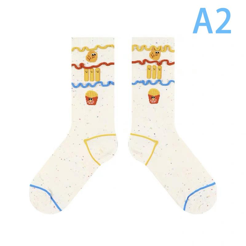 Креативные забавные милые радужные носки с картофелем фри, носки средней длины, ворсовые носки, женские носки, хлопковые носки