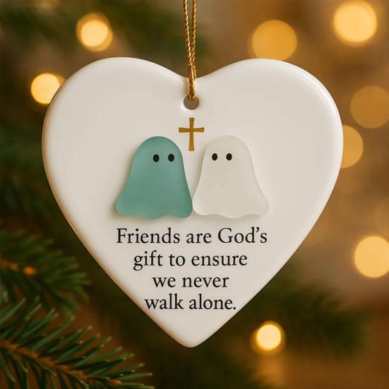 Heart-Shaped Sea Glass Friendship Ornament Handmade Sea Glass Angel/Ghost Ornament for Christmas Tree Timeless Friendship Keepsake