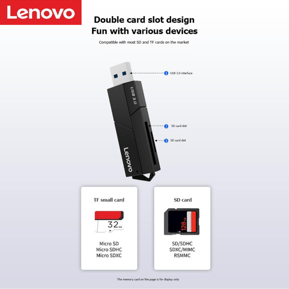 Lenovo D204 5 Гбит/с USB 3,0 кард-ридер 2 в 1 SD TF адаптер для карт памяти высокоскоростной кард-ридер для компьютера, ноутбука с поддержкой 2 ТБ