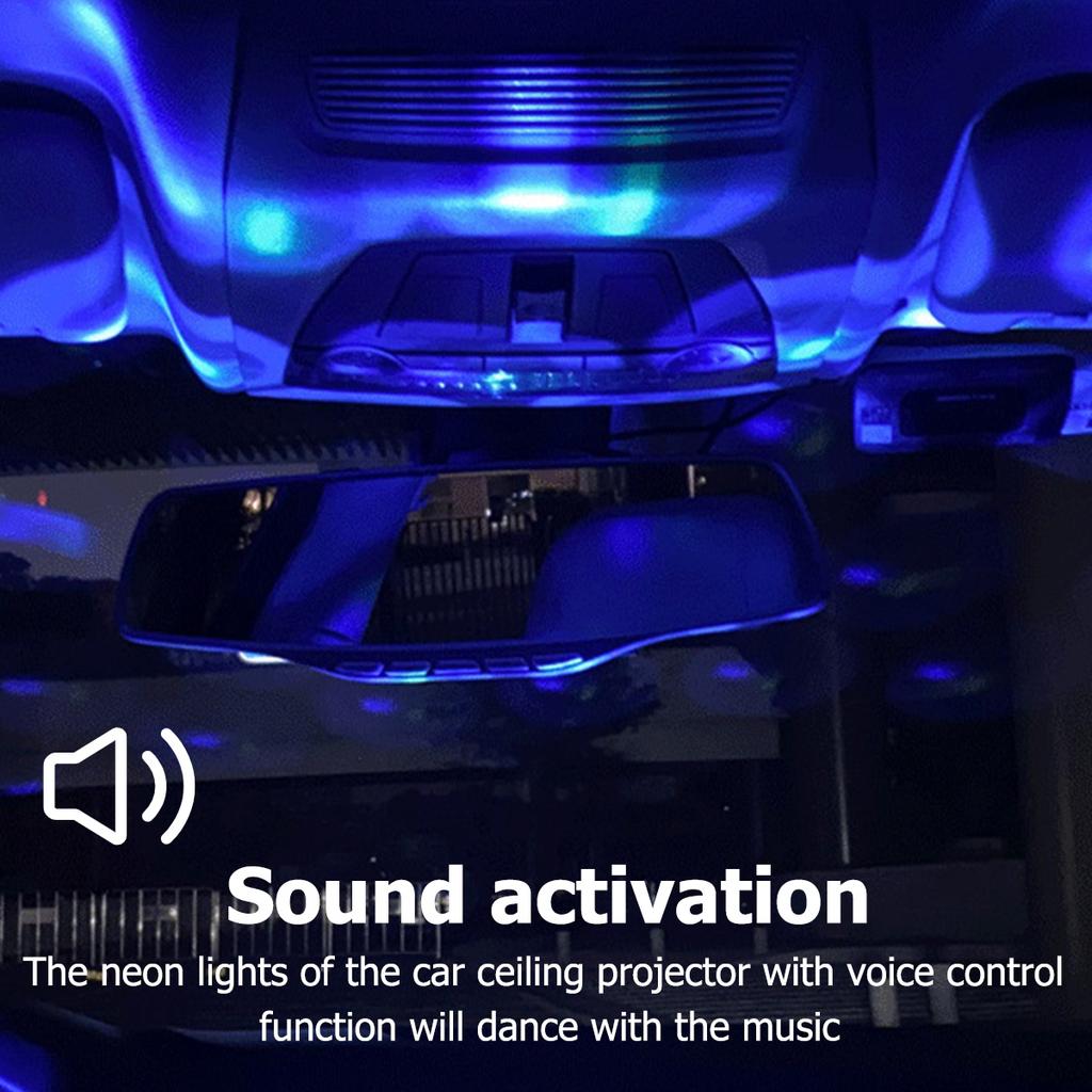Car Roof Projector Light Sound Activated USB Car Ambient Light with 4 Light Colors Multiple-Mode LED Car Interior Decoration