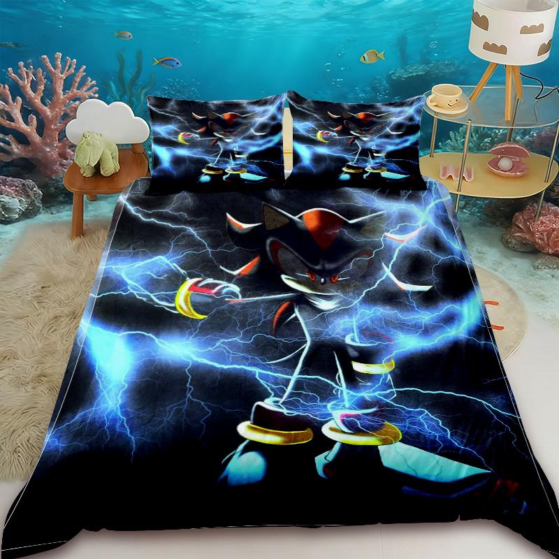 Boys Hedgehog Sonic Duvet Cover Set Cartoon Bedding Set with 2 Pillowcase Bedroom Dormitory Decor Gifts