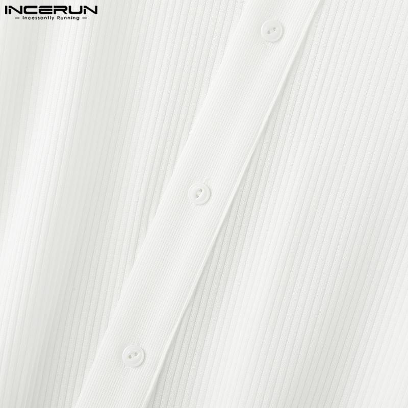INCERUN Men Spring Lapel Neck Oblique Placket Knitted Loose Tops Casual Shirts