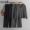 Fashion Wide-leg Pants and Sweater Women's Autumn and Winter Two-piece Women's Twisted V-neck Knitted Suit