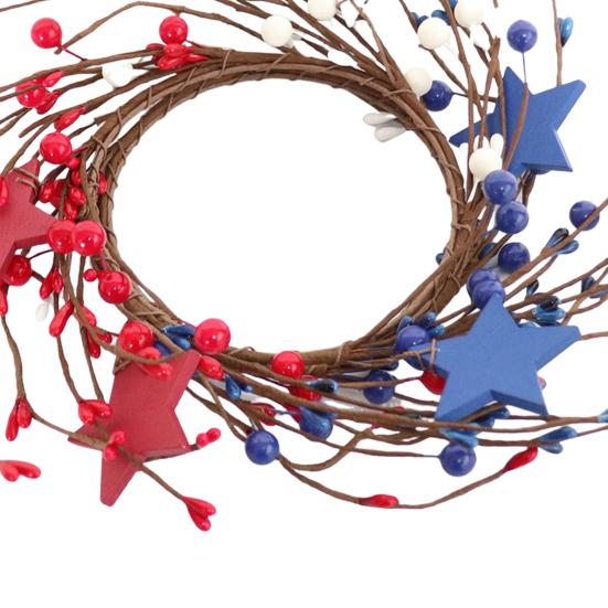 Патриотический венок из свечей в форме кольца, красный, белый, синий, звезда, смешанный, искусственные ягоды, венок, мини-подсвечник для украшения стола на 4 июля