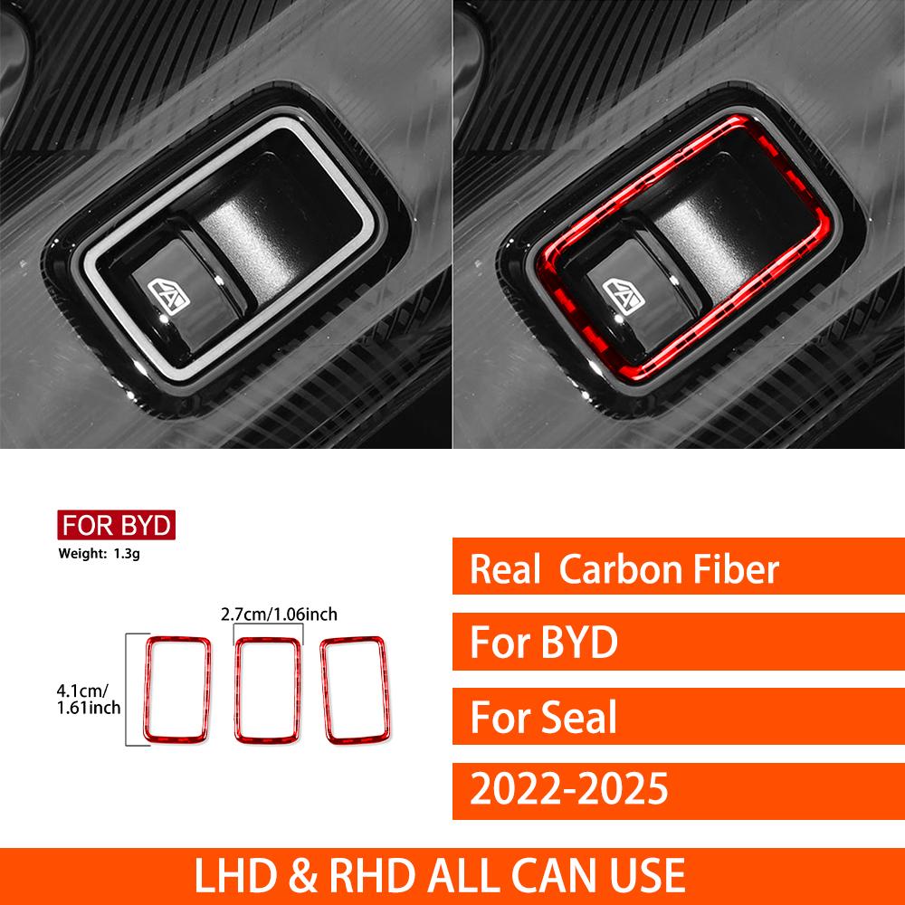For BYD Seal -2025 Real Carbon Fiber Stickers Door Window Lift Control Panel Frame Car Accessories Interior decorative