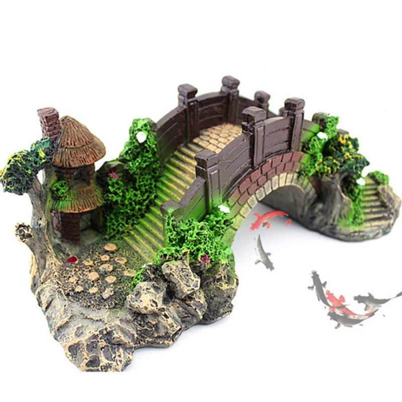 Имитировать пейзажный орнамент моста из смолы для украшения аквариума