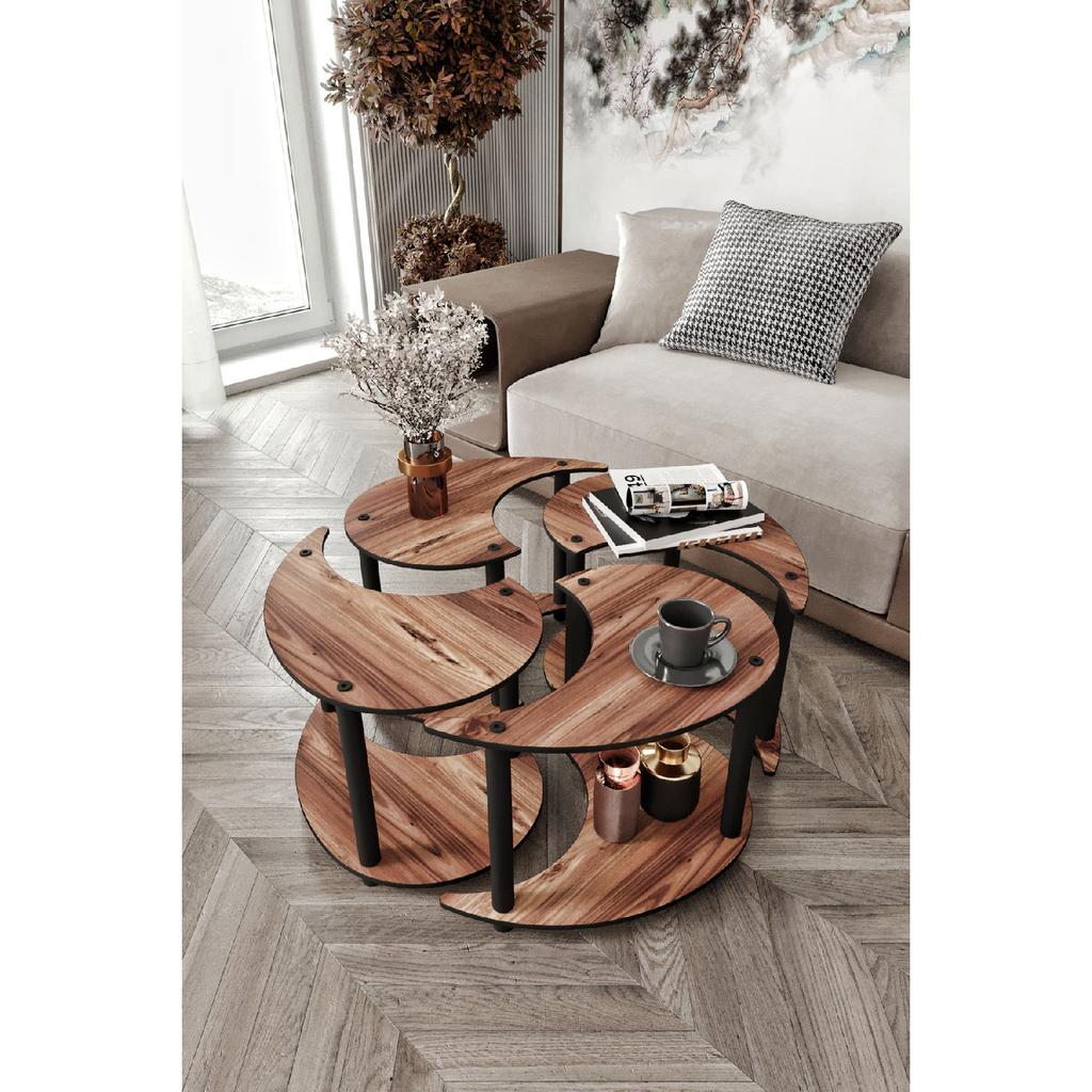 Yin Yang Unity Serenity Coffee Table Set Of 4 Walnuts 70cm