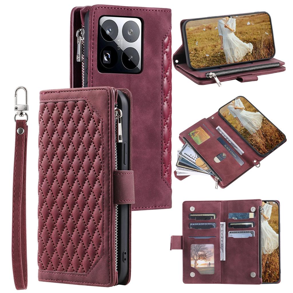 Style 005 For Xiaomi 15 Pro Wallet Case Rhombus Stitching Line PU Leather Phone Cover