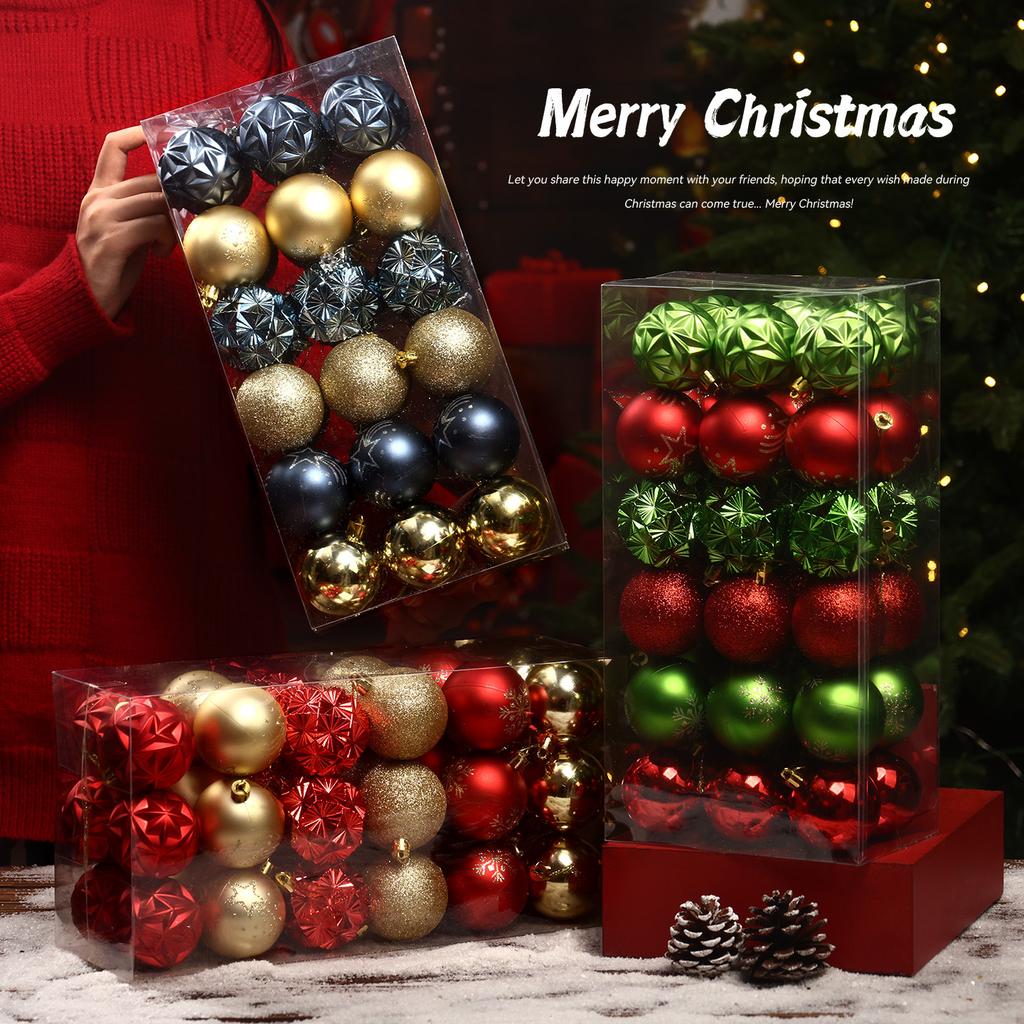 Christmas Ball Gift Box Set 36 Pack 6cm Plastic Colorful Decorative Hanging Ornaments for Christmas Tree