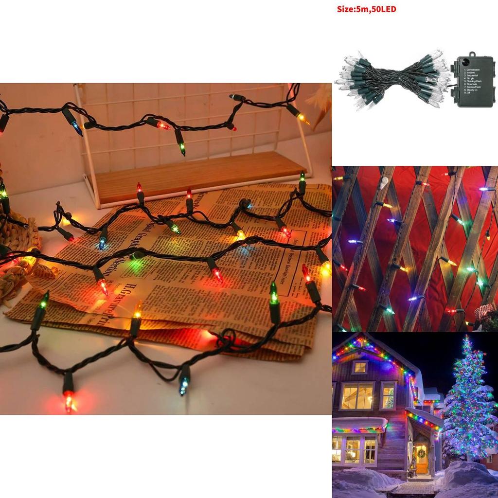 Мини-гирлянды рождественских цветов с 50 светодиодными лампочками для декора праздничной вечеринки и для использования в помещении и на улице