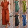 2022 European & American Casual Plus-Size Solid Color Shirt and Trousers Set