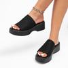Летние сабо на танкетке с открытым носком для женщин, черные из эластичной ткани, повседневные сандалии на платформе, обувь на низком каблуке, мюли, шлепанцы