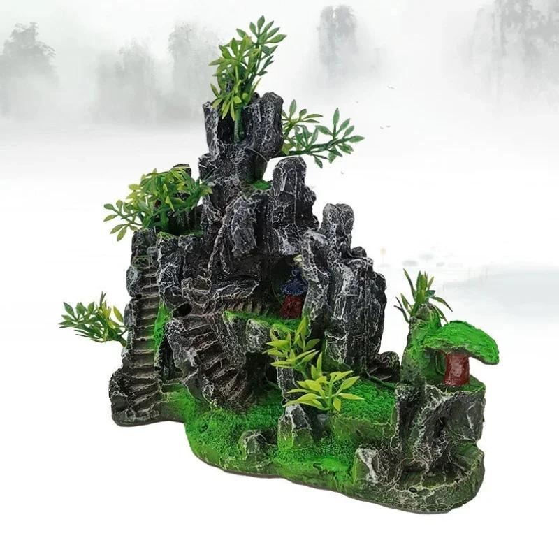 Креативные аквариумные аксессуары Ландшафтный дизайн Декор для аквариума Украшения для скальных пород Пейзаж Холм Подвесной мост Вид Украшения для дома