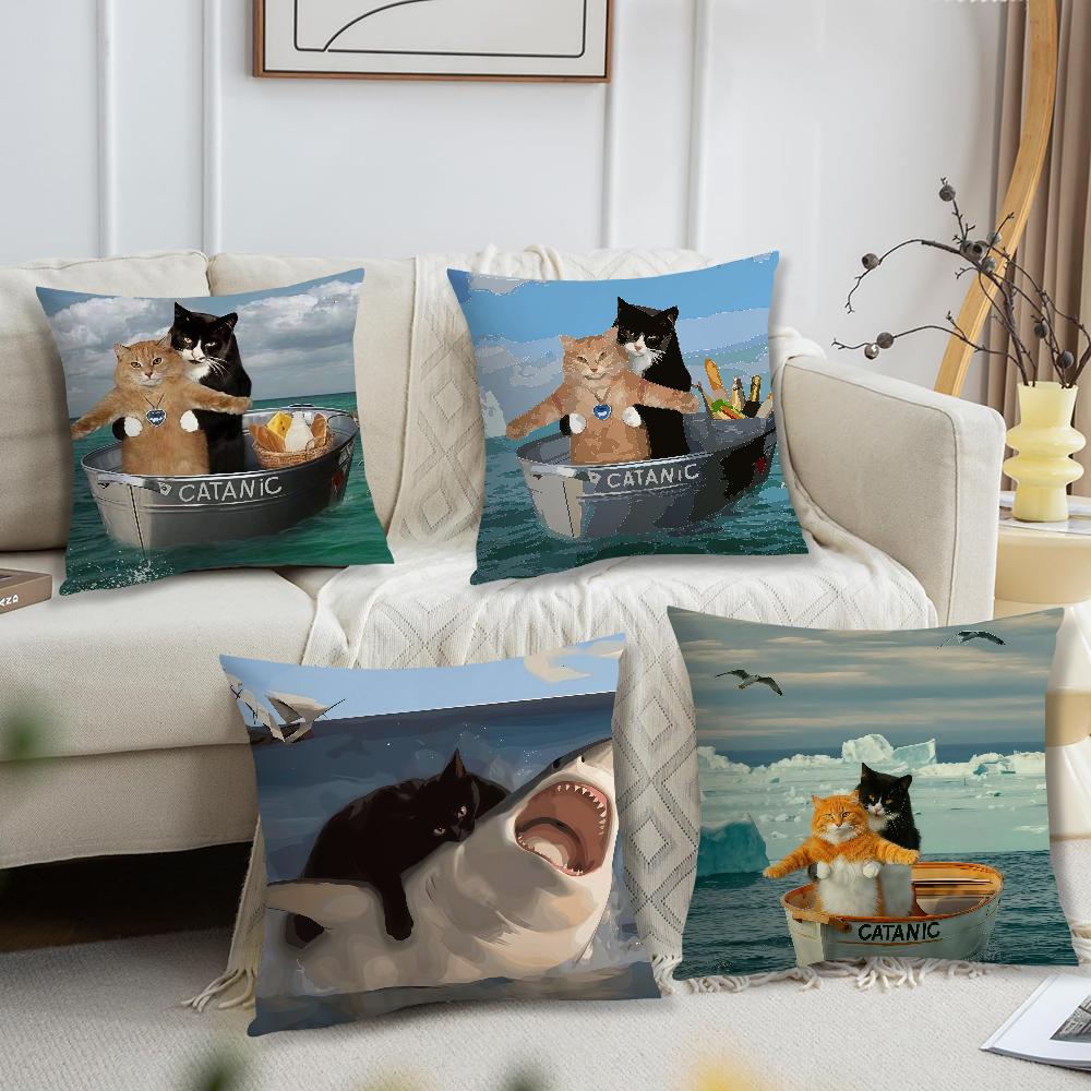 Cat boats on sea shark cushion cover Decoration Room Shop Car Best Home Office Coffee Pillow Sofa Printing Nordic Simplicity Hit