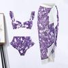 3 шт./компл. женское бикини с пляжной юбкой-прикрытием в богемном стиле, бюстгальтер-бандо с рюшами и рукавами, высокая талия