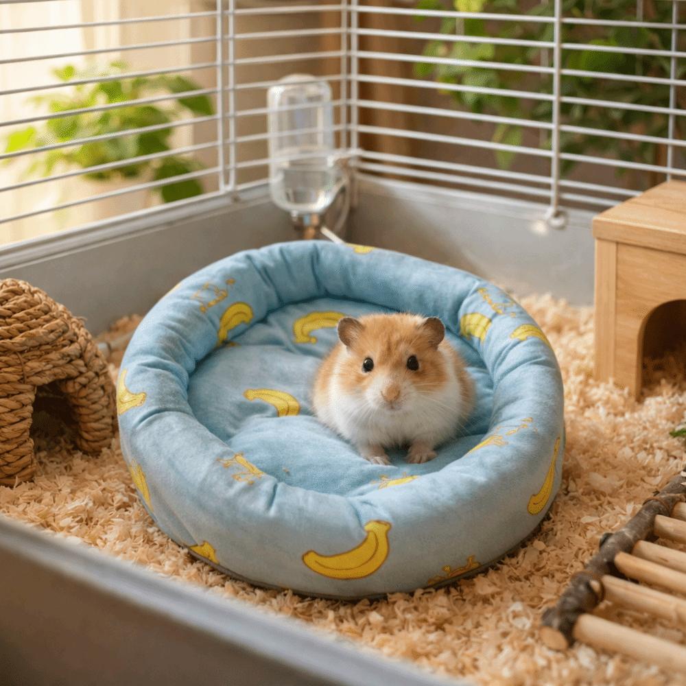 Round Hamster Nest Mat Breathable Fruit Pattern Cooling Hamster Bed Ice Silk Pad Comfortable Pet Sleeping Mat Cage Accessory