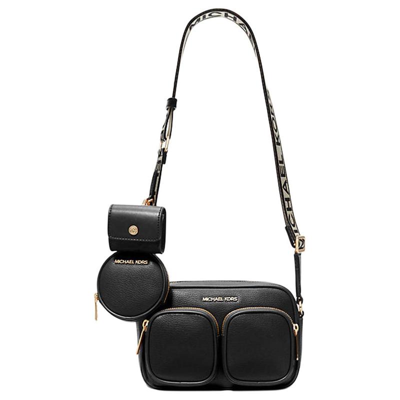 Michael Kors Jet Set Сумка через плечо на молнии с золотой фурнитурой Кожаная Женская Черная