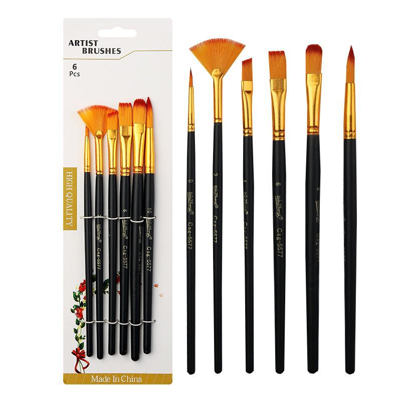 Set of 6 Cross-border Nylon Hair Oil Painting Brushes with Multiple Heads, Pearlescent White Handle, Ideal for Watercolor and Acrylic Art