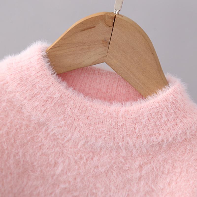 Child Sweater Autumn Winter Pullover Tops Girls Round Neck Sweaters Velvet Cartoon Long Sleeve Knitted Shirt