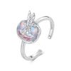 WOSTU 925 Sterling Silver Monet Dragonfly Open Ring For Women Rainbow Crystal Adjustable Rings Boho Jewelry For Everyday Wear
