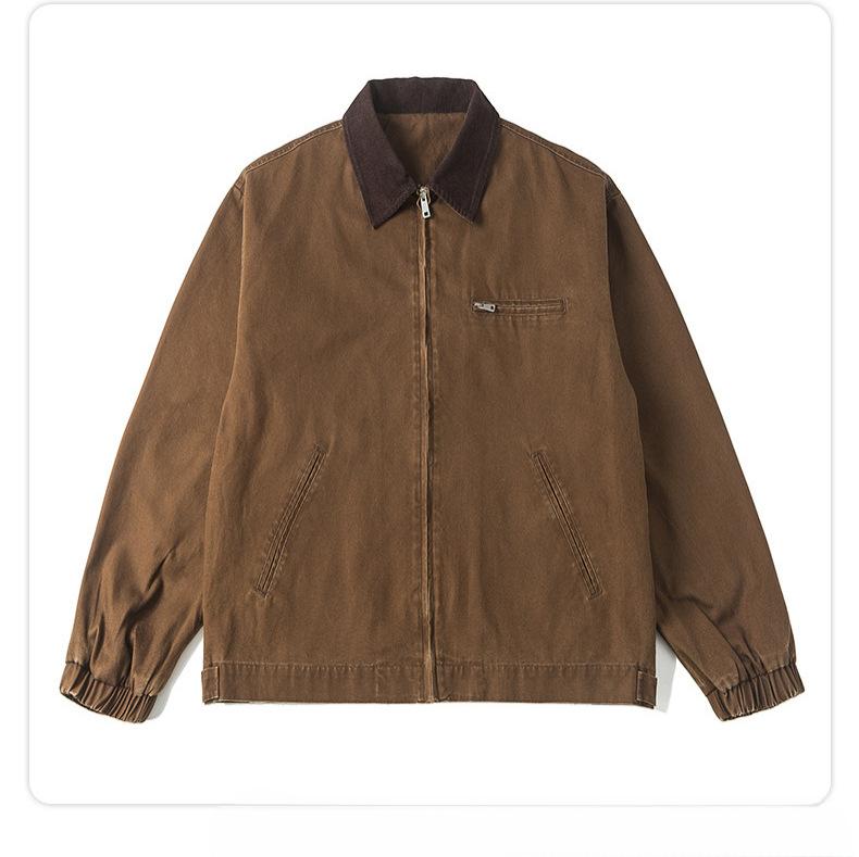 American Retro Washed Tooling Jacket Jacket for Men and Women American High-end Lapel Loose Ruffian Handsome Casual Top