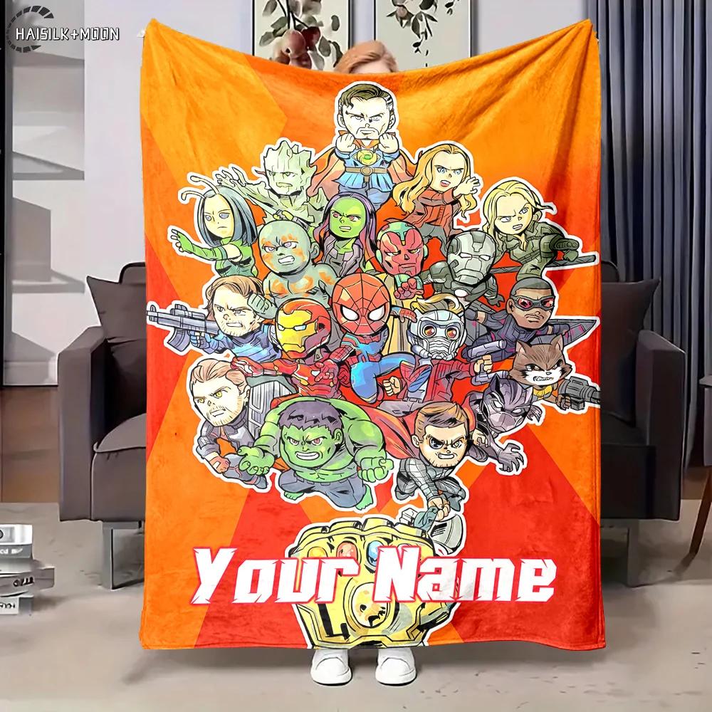 3D Multi-Size Custom Name Personalized Blanket Marvel Avenger Print Adult Children Warm Blanket Comfortable Blanket Holiday Gift