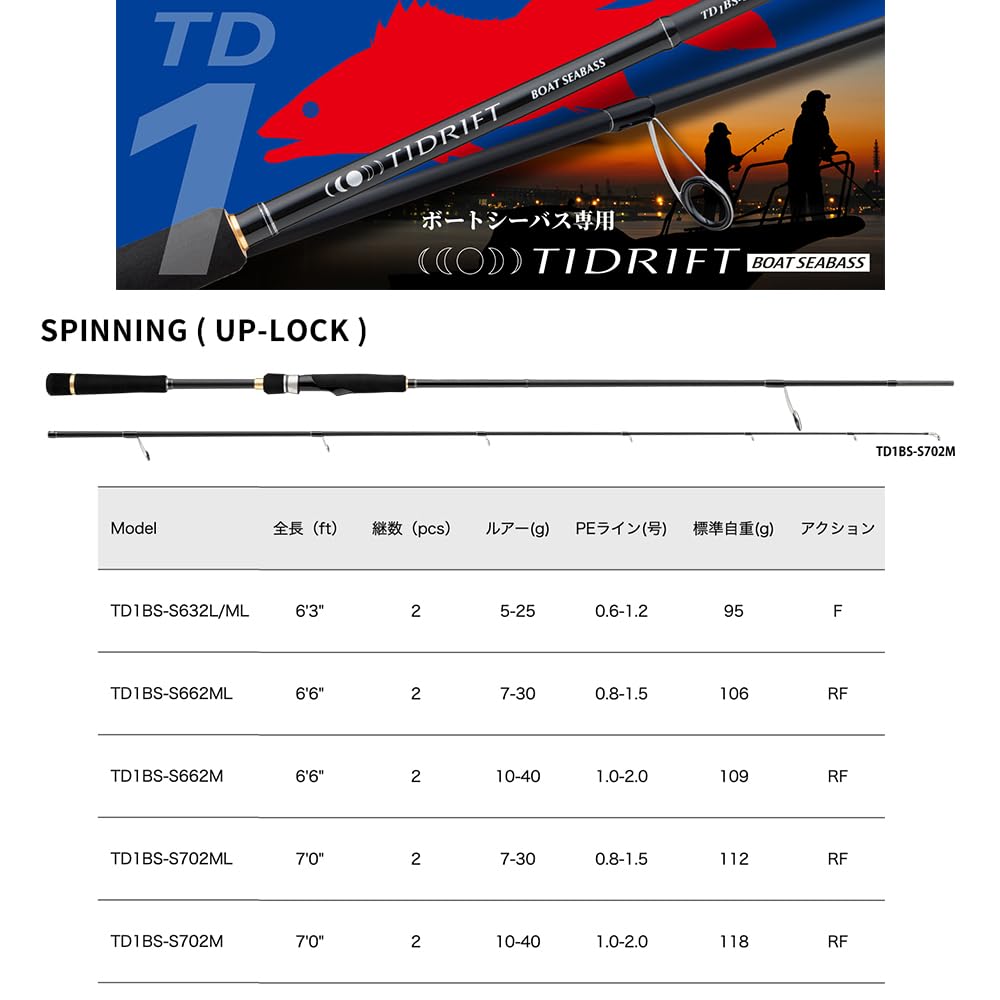 Major Craft Seabass Rod Tide Drift 1G Boat Seabass Model Spinning TD1BS-S662ML