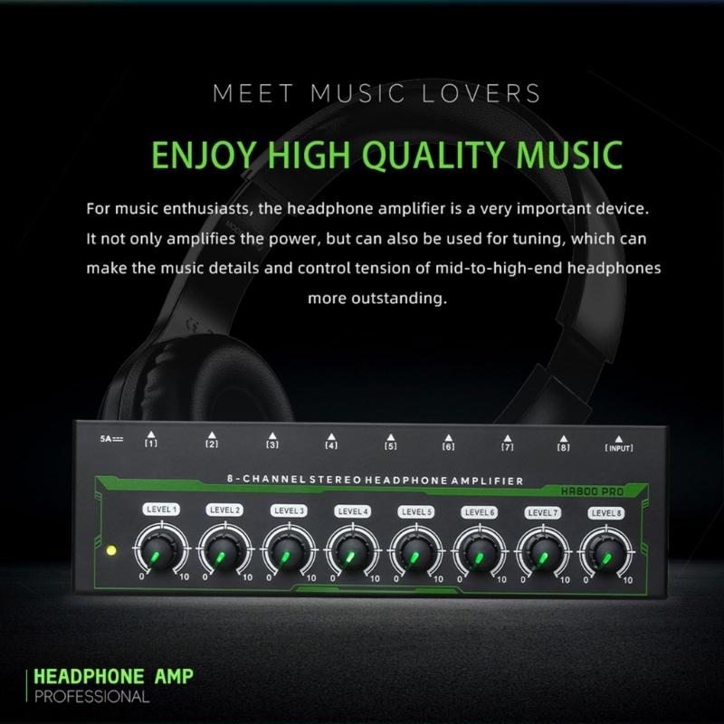 8-канальный стерео усилитель для наушников LED усилитель звука с адаптером питания Адаптер вилки EU US Усилитель для наушников