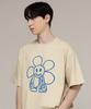 GRAVER [Unisex] Comics Line Flower Drawing Short Sleeve T-Shirt_Sand Beige