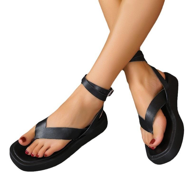 Muffin Thick Bottom Sandals Women Fashion Comfortable Buckle Casual Clip Foot Herringbone Sandals