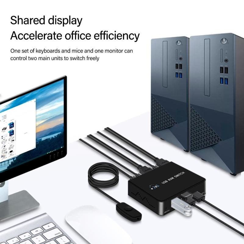 HDTV KVM Переключатель 2 входа 1 выход 4K 60 Гц Общий доступ к USB-клавиатуре и мыши Селектор-переключатель 4K 60 Гц Для ПК Ноутбука Офиса
