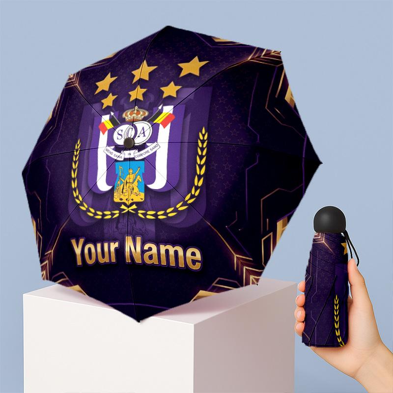 Anderlecht FC Manual Five Fold 8 Rib Umbrella Support Custom Text, Lightweight Travel Umbrella