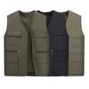 Men Work Vest Waistcoat Multiple Pockets Solid Color Loose Streetwear Autumn Winter Plus Size Overall Vest Jacket for Outdoor
