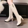 Women's High-heeled Boots Autumn and Winter New Style European and American Style Slim Heel Solid Color Plus Size Mid Length Boots