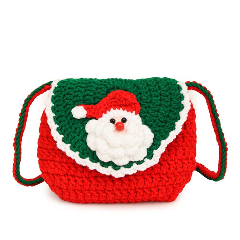 Santa Claus Woven Square Pouch Bow Contrasting Colors Purse Soft Women's Knitted Bag School