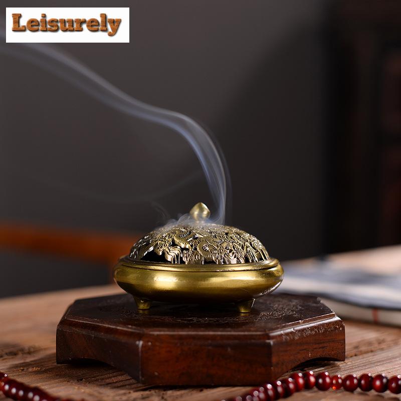Dragon Phoenix Alloy Plate Incense Stove Indoor Office Buddha Offering Furnace Zen Censer Burner Holder Teatable Accessories