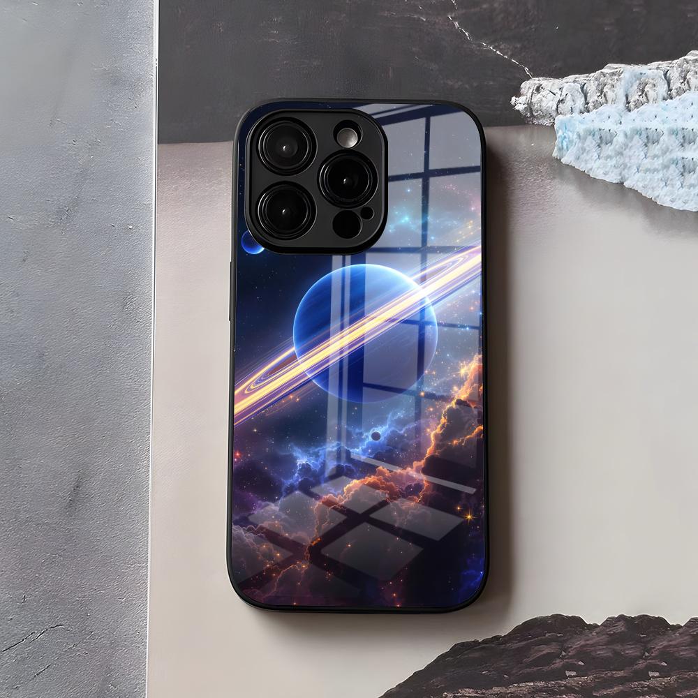 Space Planet Phone Case For IPhone 17 Air 16 E Pro Max 15 14 13 Mini 12 Pro 11 Max Plus Black Glass Cover