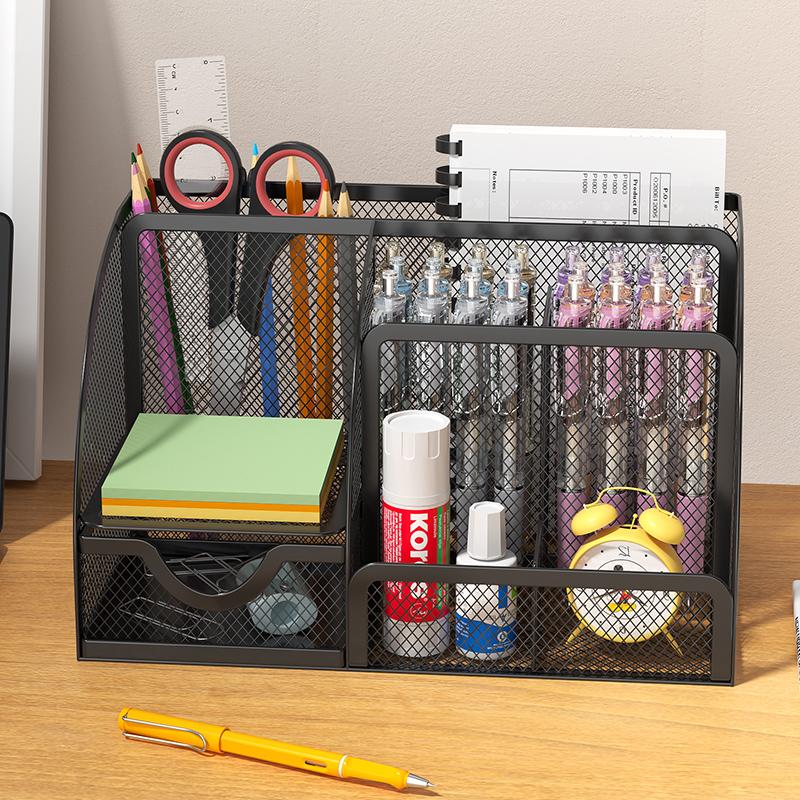 1 настольный органайзер, органайзер для канцелярских принадлежностей, настольный держатель для карандашей, сетчатый канцелярский дневник, 7 отделений и мини-ящиков, многоцветный
