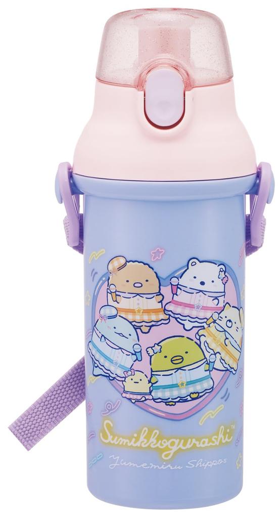 Skater Direct Drinking Water Dishwasher Made in Sumikkogurashi Children's Bottle, Plastic, 480ml, One-Push Opening, Safe, Japan, "Yumemiru Shippozu"